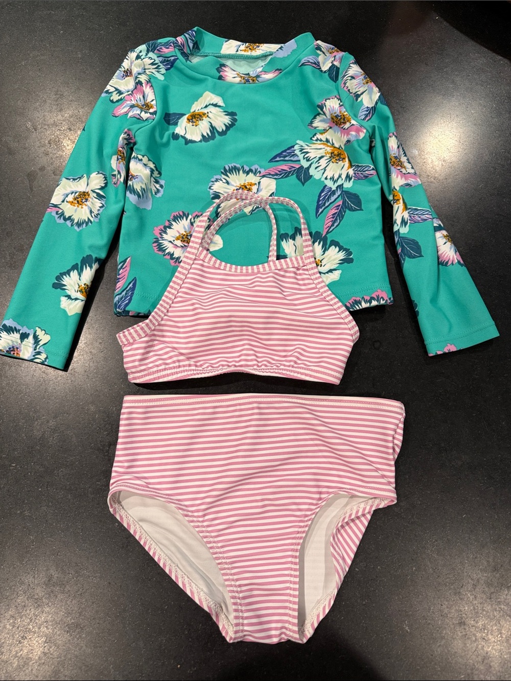Carters Baby Swim Set with Floral Rash Guard and Pink Stripe Bikini